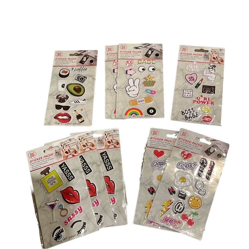 100 Trendz Sticker Packs Removable Restickable Lot of 9 Phone Cases